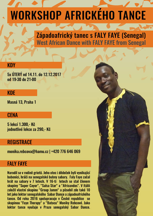 Leták Workshop afrického tance Faly Faye 2017.11